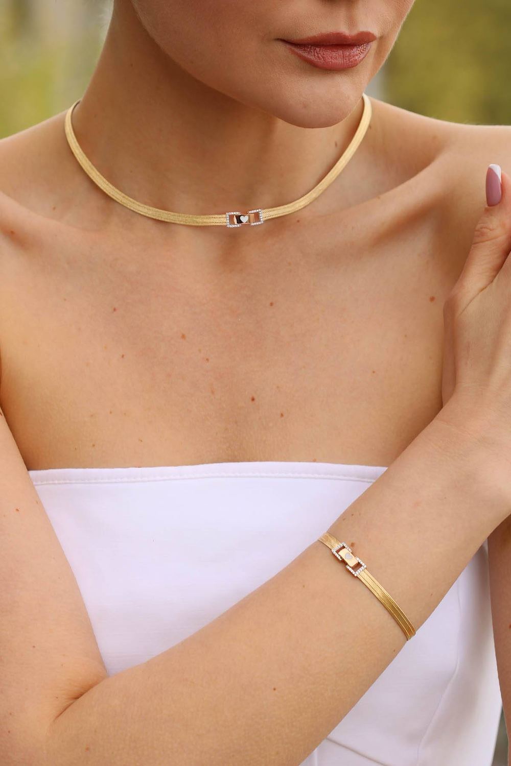 Trabzon Hasırı 3 Sıra Bilezik 3 Sıra Gerdanlık - Altın Set Choker