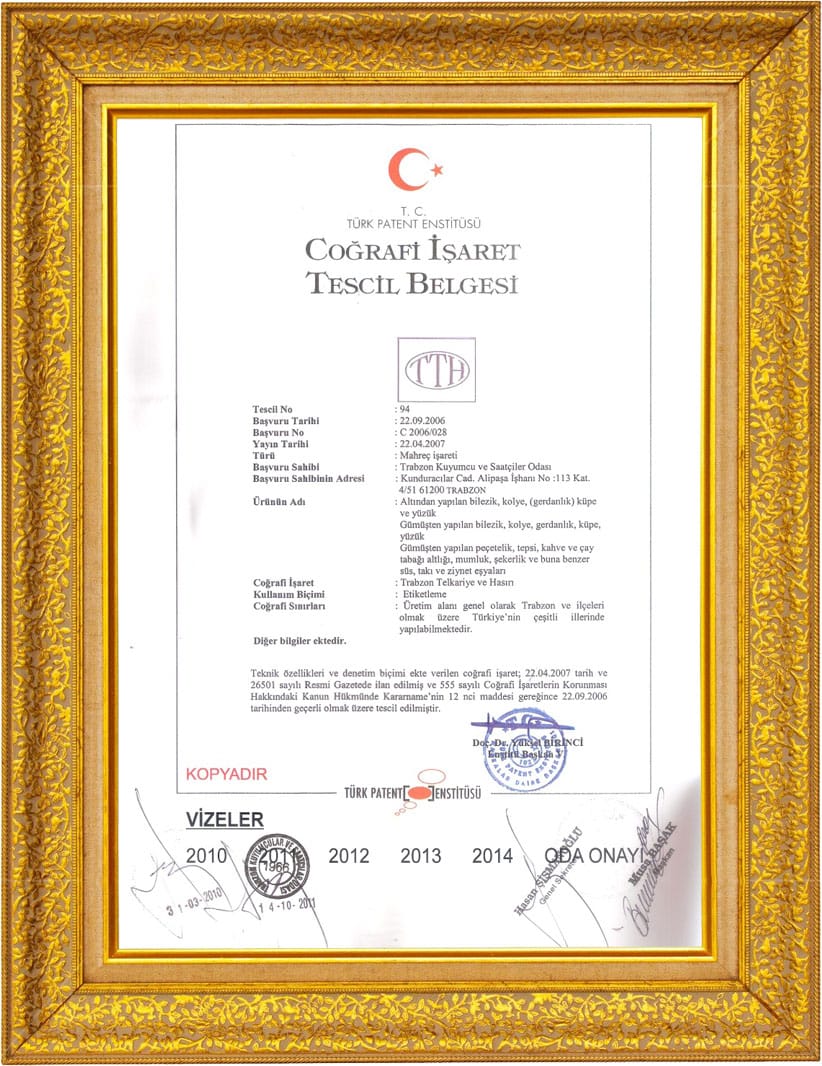 TTH Trabzon Hasırı Coğrafi İşaret Belgesi