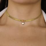 Trabzon Hasırı Altın Kolye - 3 Sıra Kalp Choker 1