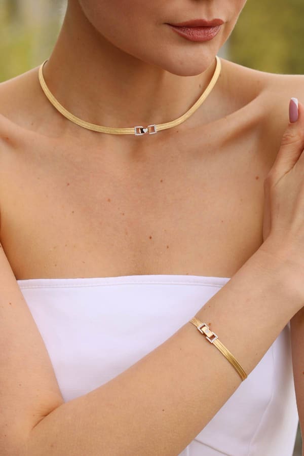 Trabzon Hasırı 3 Sıra Bilezik 3 Sıra Gerdanlık - Altın Set Choker