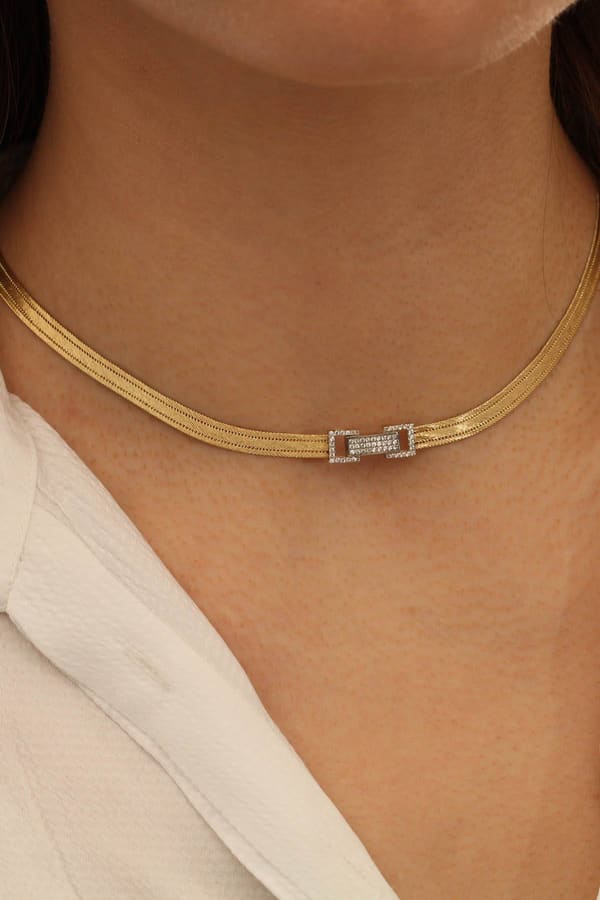 Trabzon Hasırı Altın Kolye - 3 Sıra Choker Pırlantalı