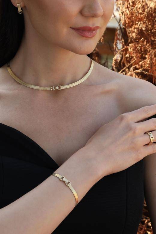 Trabzon Hasırı 3 Sıra Bilezik 3 Sıra Gerdanlık - Altın Set Choker Elegant