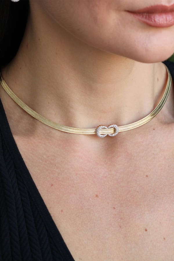 Trabzon Hasırı Altın Kolye - 3 Sıra Choker Sotka Taşlı