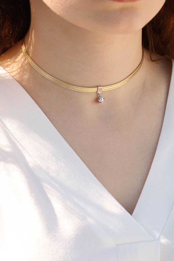 Trabzon Hasırı Altın Kolye - 3 Sıra Choker Pırlanta Tektaş