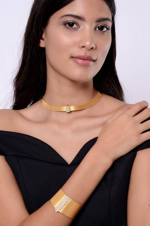 Trabzon Hasır Set 15 Sıra Bilezik 5 Sıra Gerdanlık - Altın Set Elegant