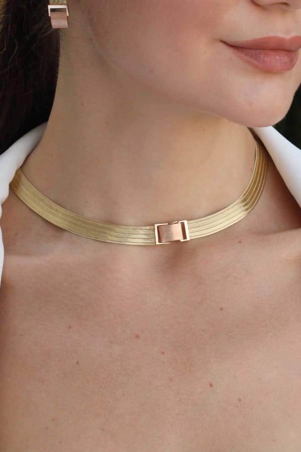 Trabzon Hasırı Altın Kolye - 5 Sıra Elegance Simli Choker
