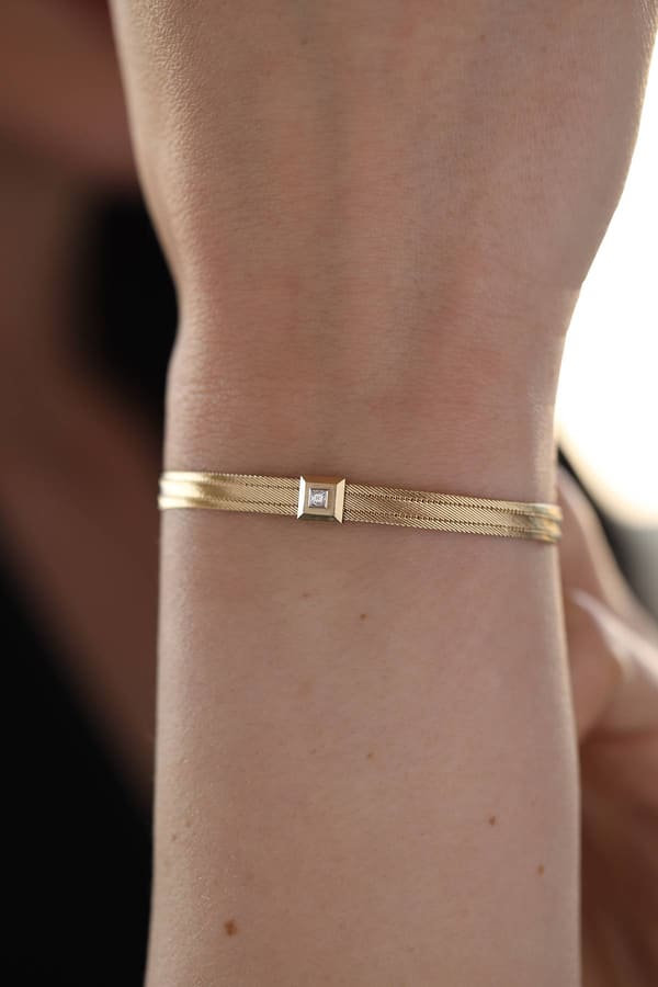 Trabzon Hasırı Altın Bileklik - 3 Sıra Elegant Pırlanta