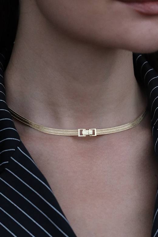 Trabzon Hasırı Altın Kolye - 3 Sıra Choker