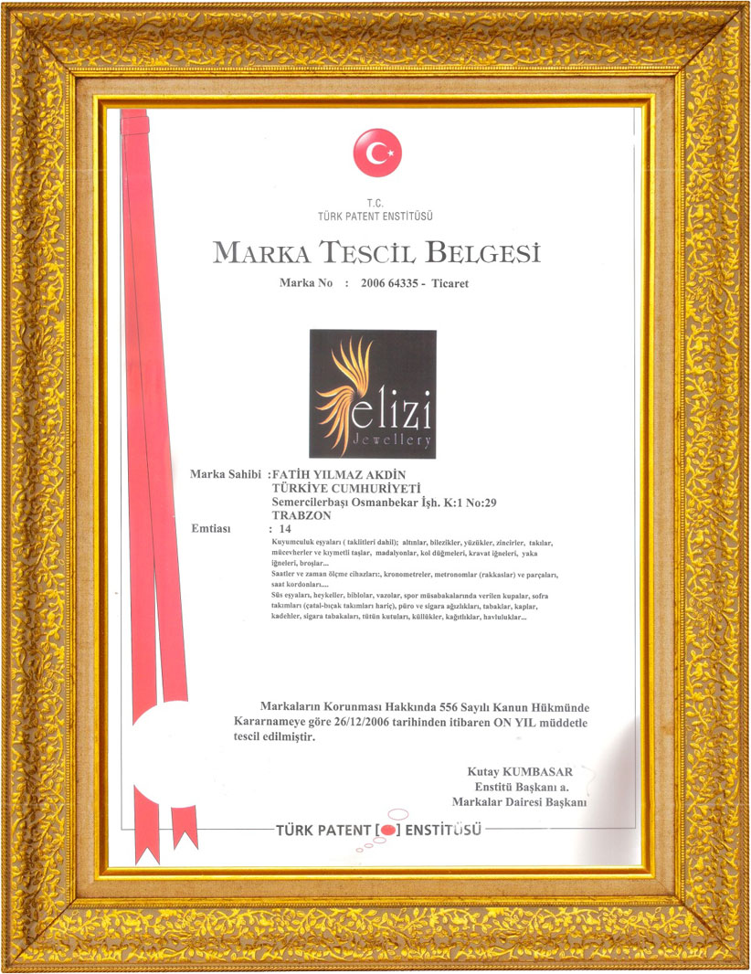 Elizi Jewellery Marka Tescil Belgesi