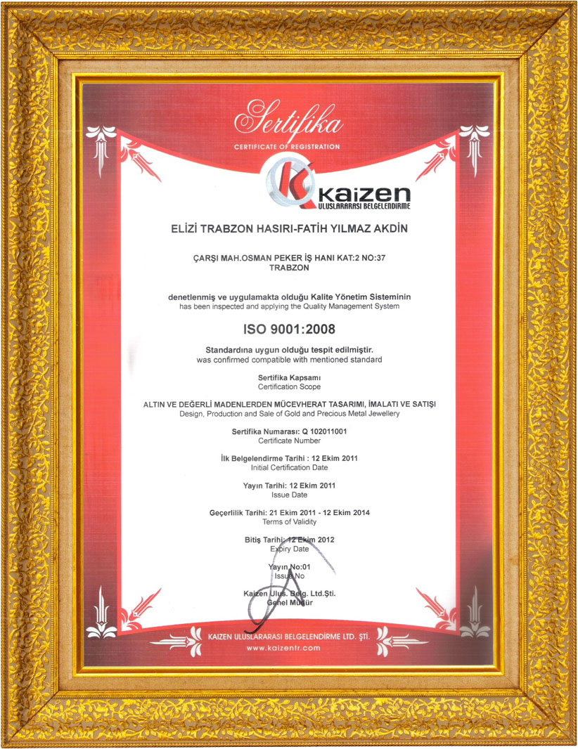 Elizi Trabzon Hasır ISO 9001 Belgesi